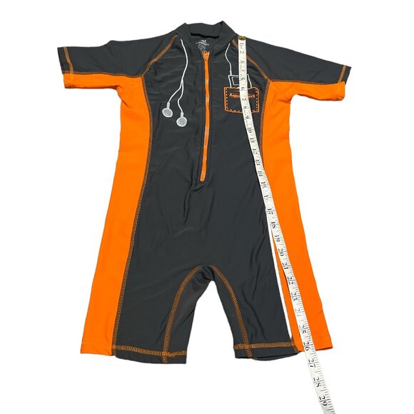AQUASPORT One Piece Child's Swim Suit Size 10 Grey Orange Sun Protection - Picture 10 of 13